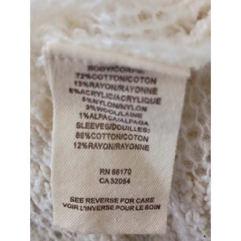 Free People Oversized Boho Open Knit Tunic Sweater Cream Striped V-Neck S/M - Picture 10 of 12
